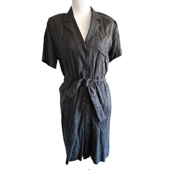 Happy Legs Vintage black short sleeve collared button up Romper sz S - Picture 2 of 6